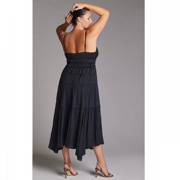 Anthropologie Silky Ruched Slip Dress in Black - Picture 7 of 16